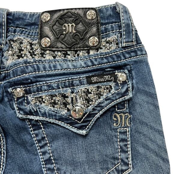 Miss‎ Me Jeans Bootcut JP5908BV Embellished Bling Flap Pocket Women's 27 Denim - Picture 7 of 14